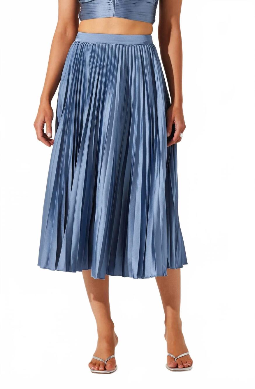 NEW ASTR pleated satin midi skirt in slate blue